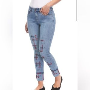 FDJ French Dressing denim Jeans Christina Slim Leg with plaid print size 0